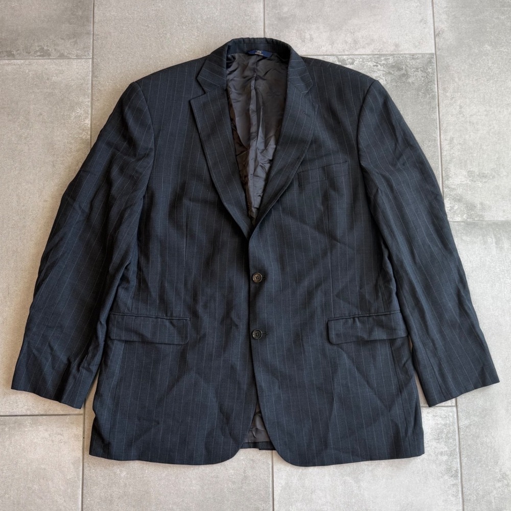 Brooks Brothers 346 Stretch Wool Pinstripe Blazer 46L Charcoal Gray Sport Coat